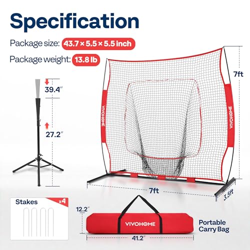 7x7 Ft Baseball Softball Practice Net with Batting Tee and Carry Bag J76239