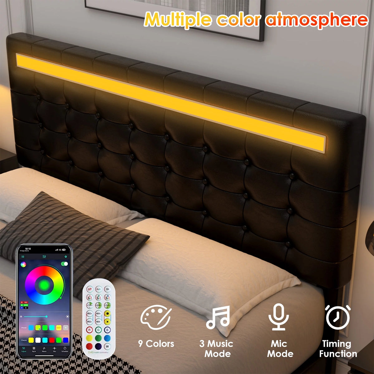 Queen Floating LED Platform Bed Frame with Under Bed Storage E820379