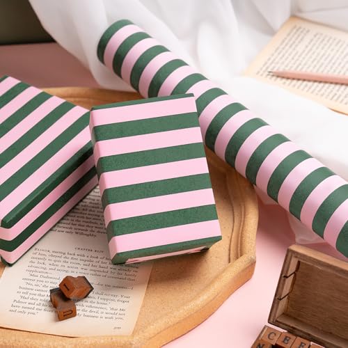 Kraft Green and Pink Stripe Wrapping Paper Mini Roll L3129