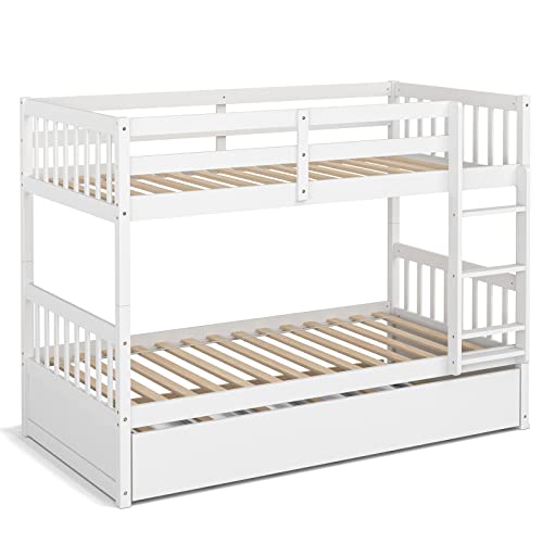 White Twin Over Twin Bunk Bed with Trundle T44003