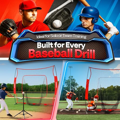 7x7 Ft Baseball Softball Practice Net with Batting Tee and Carry Bag J76239