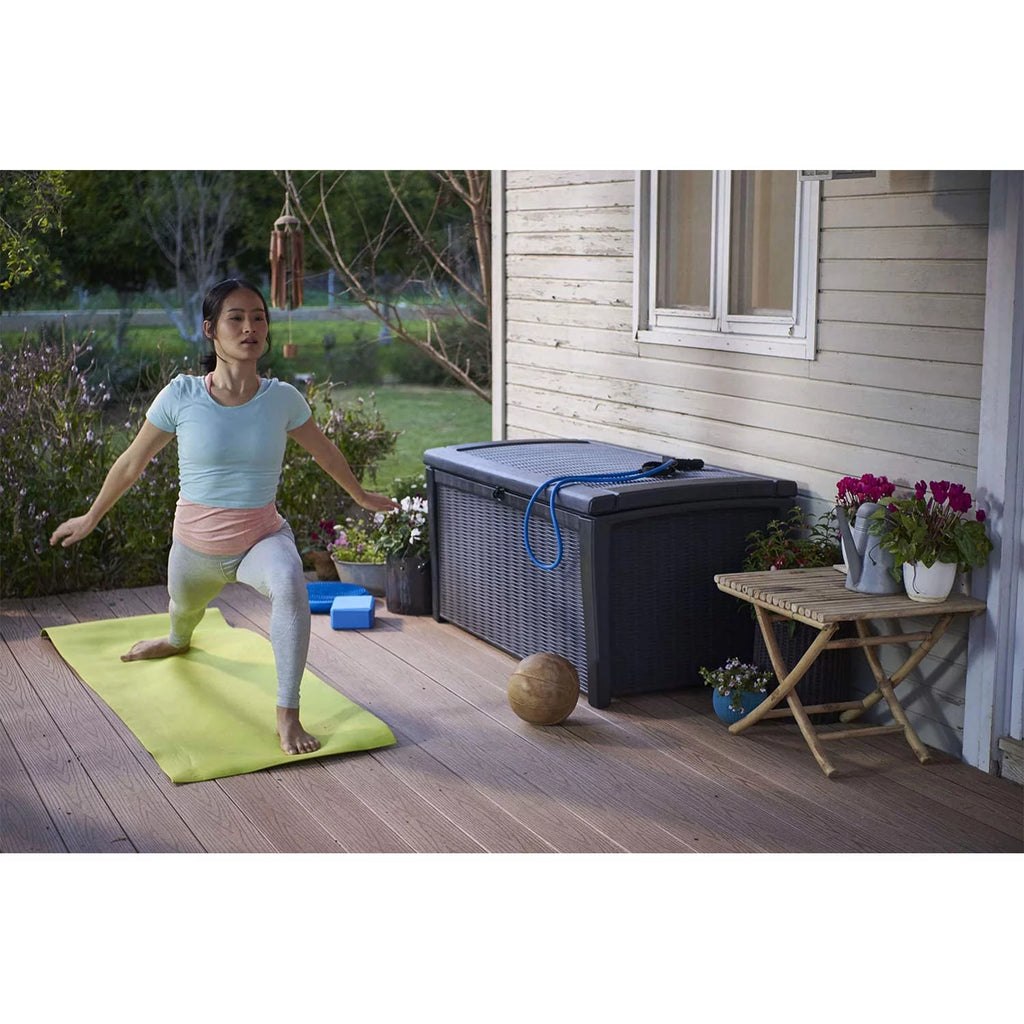 Grey 110 Gallon Plastic Outdoor Storage Deck Box Bench Q74084
