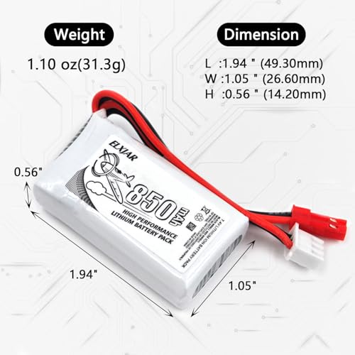 7.4V 850mAh LiPo Battery with JST Plug O150489