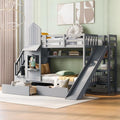 Full-Over-Full Wood Bunk Bed with Slide and Storage Staircase O90819