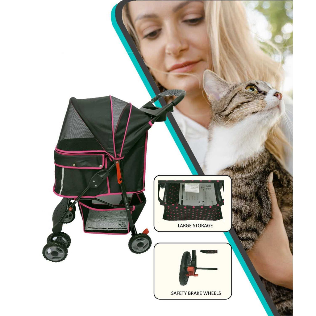 Black Pink Pet Stroller Carrier T12977