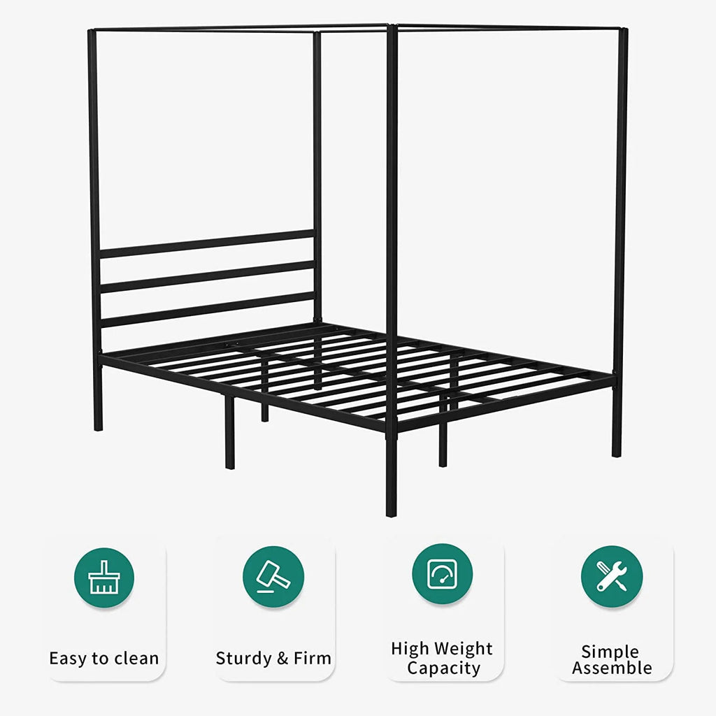 14 Inch Metal Canopy Bed Frame Black Full Size J5248