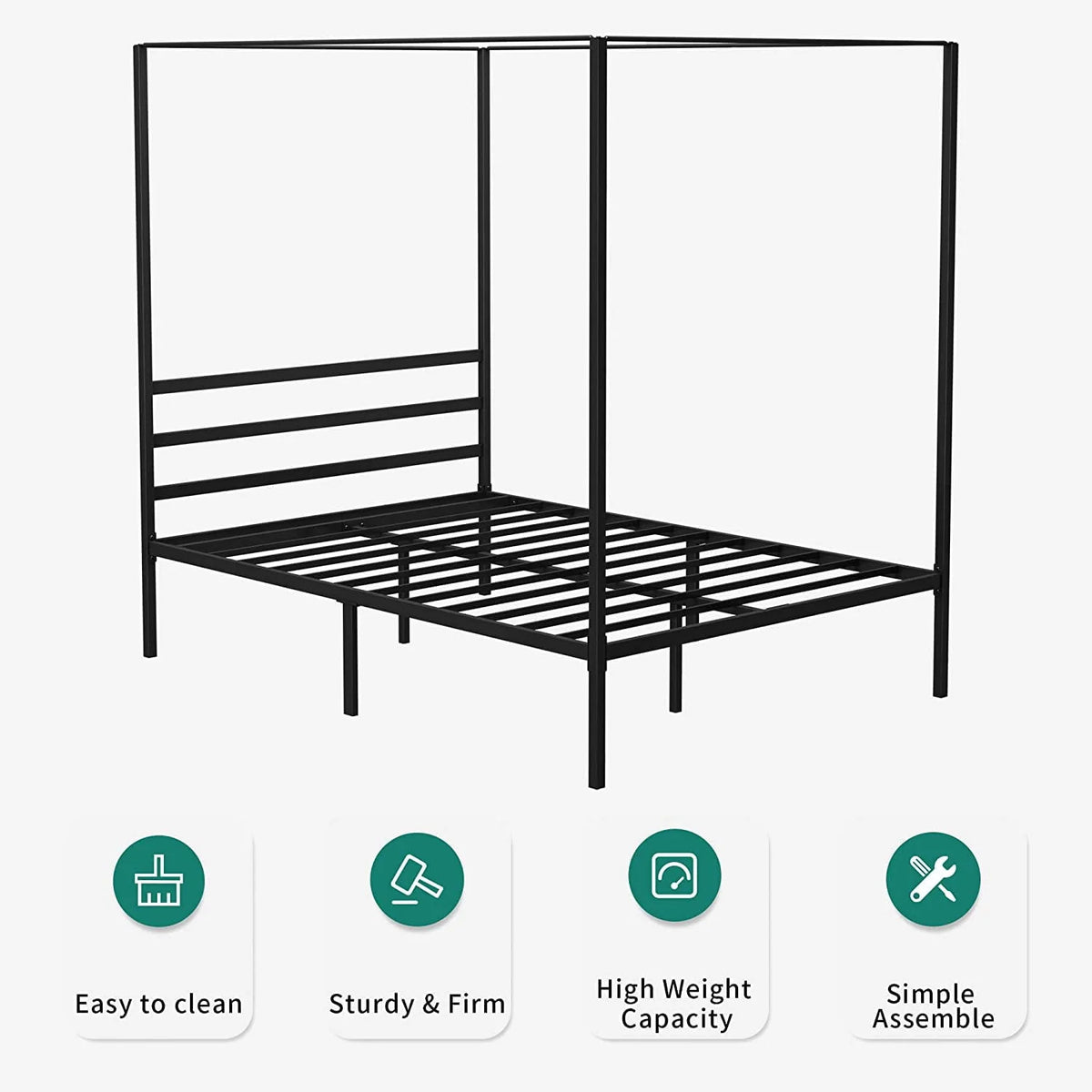 14 Inch Metal Canopy Bed Frame Black Full Size J5248
