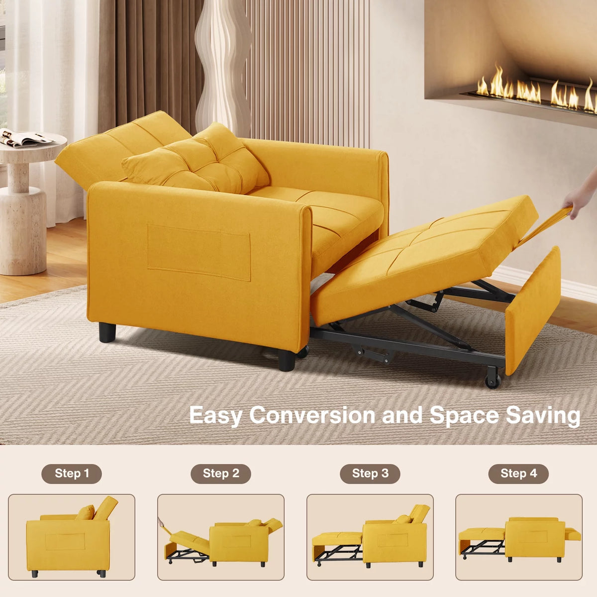 Yellow Convertible Sofa Bed G134275