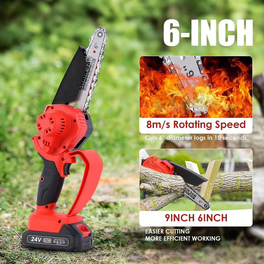 Cordless 6 Handheld Electric Chainsaw with 2 Chains I4508