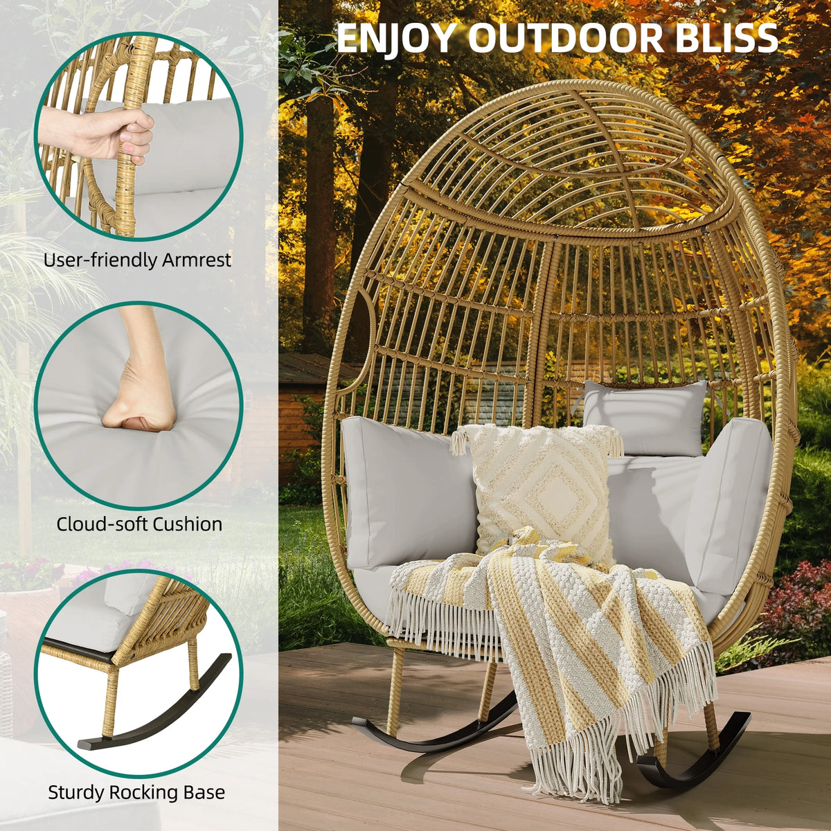 Grey Oversized Wicker Egg Rocking Chair T817