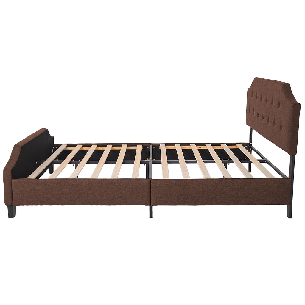 Upholstered Tufted Platform Bed Frame Queen Brown O233688