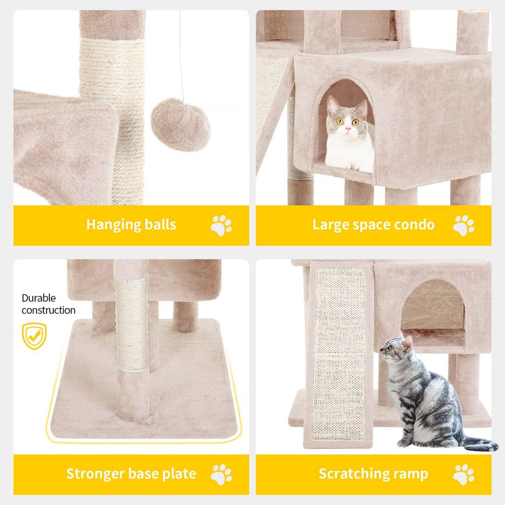 36 inches Beige Multi-Level Cat Tree with Scratching Posts Z826
