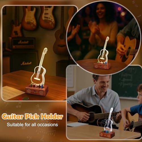 Acrylic Light Up Guitar Pick Holder with Wooden Base O86908