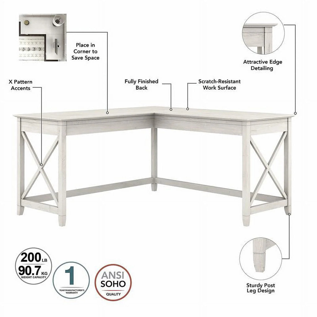 White L Shaped Desk with Drawers & Bookcase K624466