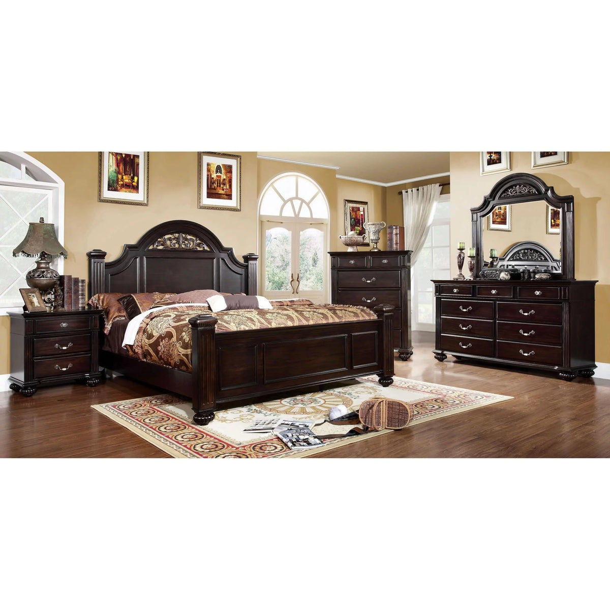 King Dark Walnut Solid Wood Four Poster Bed Z338