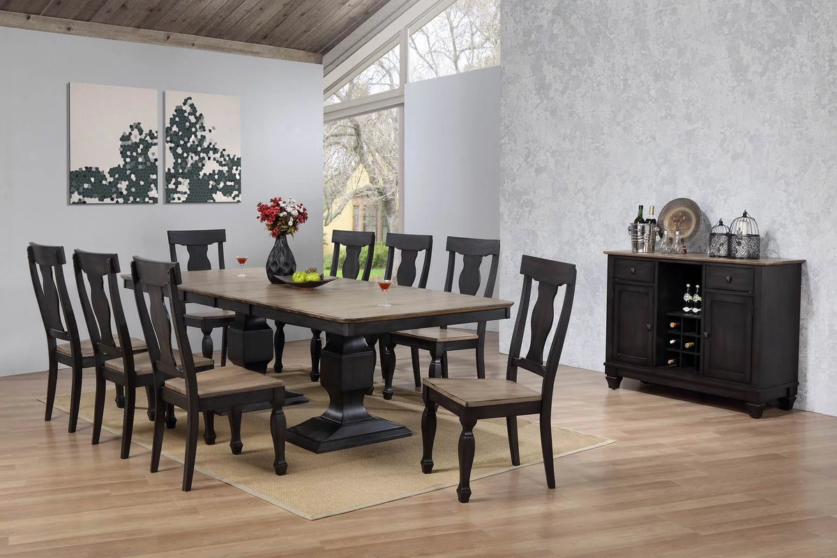 9 Piece Charcoal Oak Wood Dining Room Set Q3233
