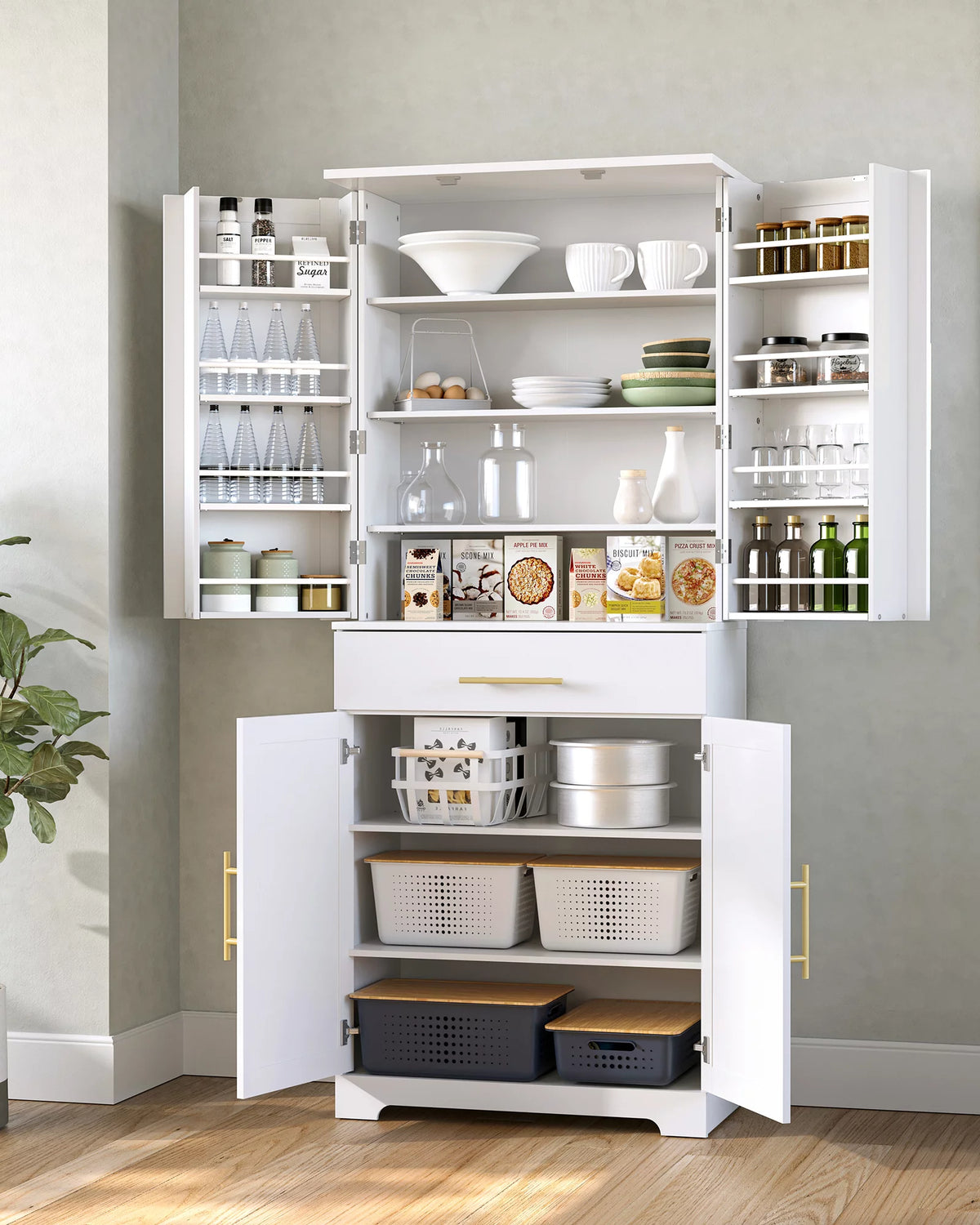 White 72" Kitchen Pantry Cabinet A228