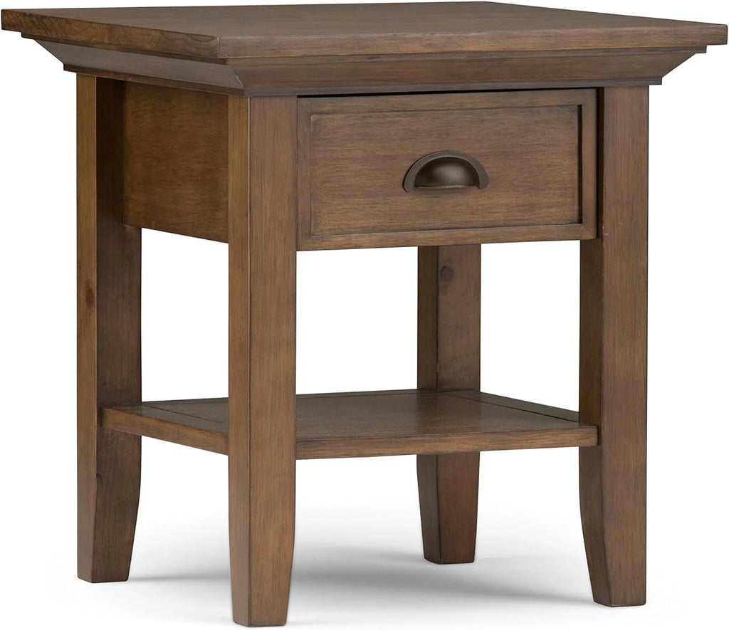 19 Inch Square Wood End Table with 1 Drawer and 1 Shelf C4125
