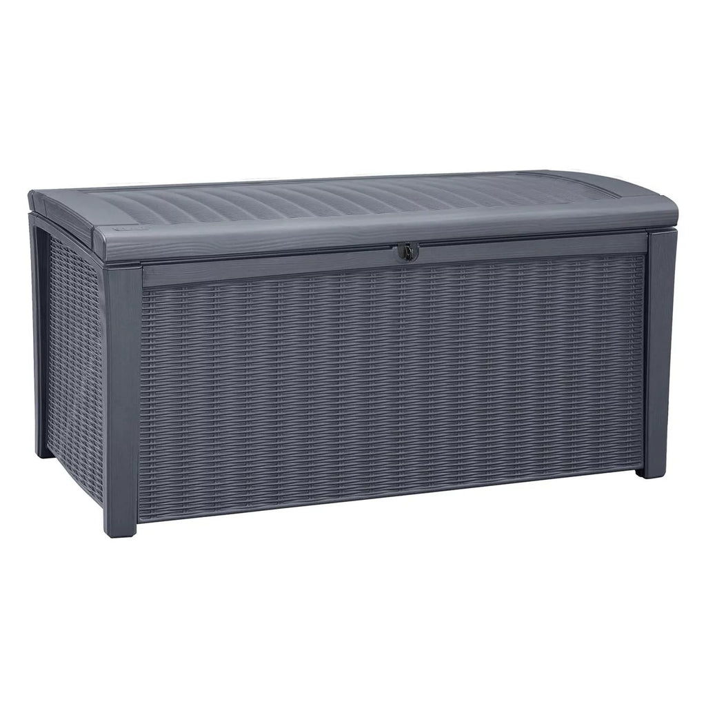 Grey 110 Gallon Plastic Outdoor Storage Deck Box Bench Q74084