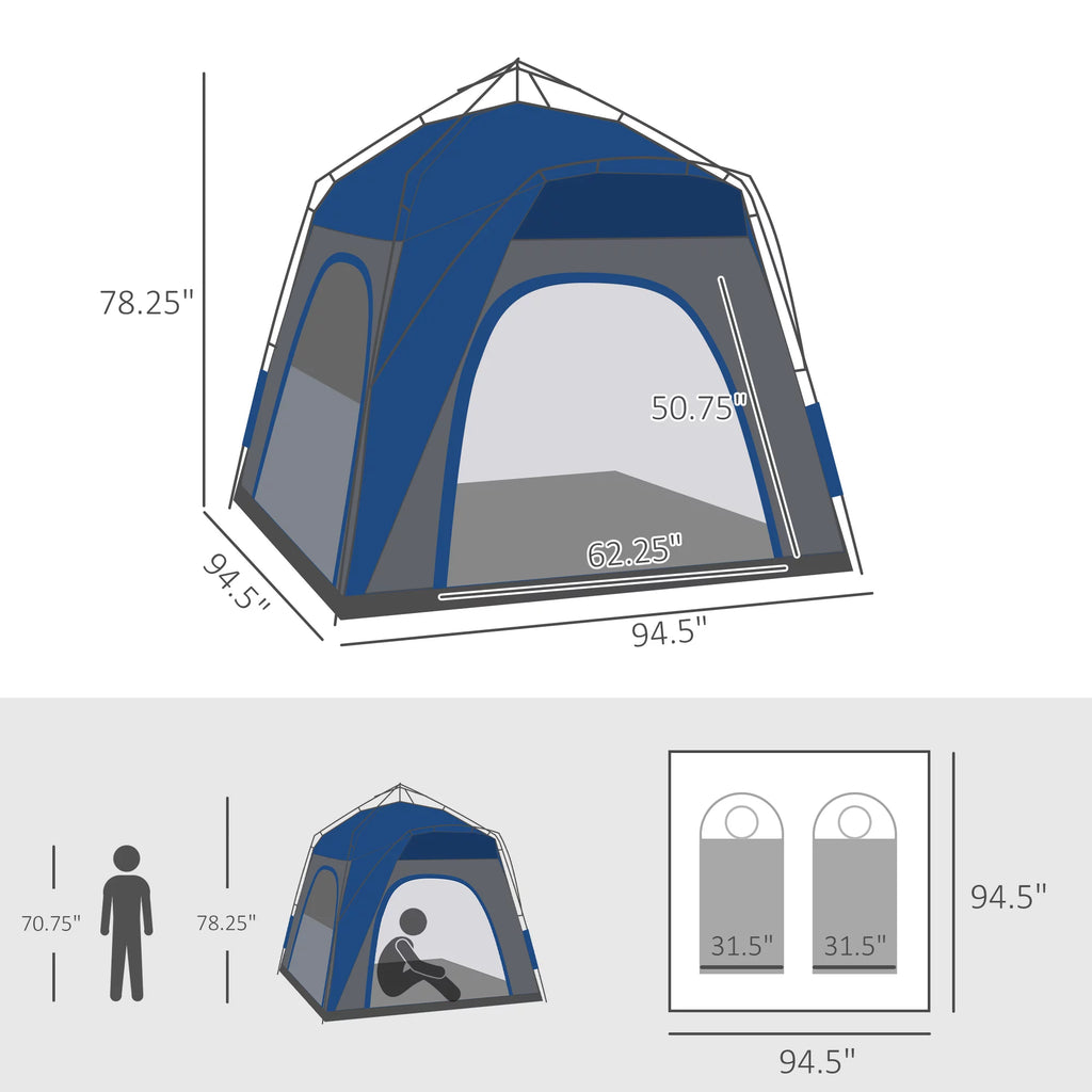 4 Person Pop Up Tent with Windows and Doors E50745