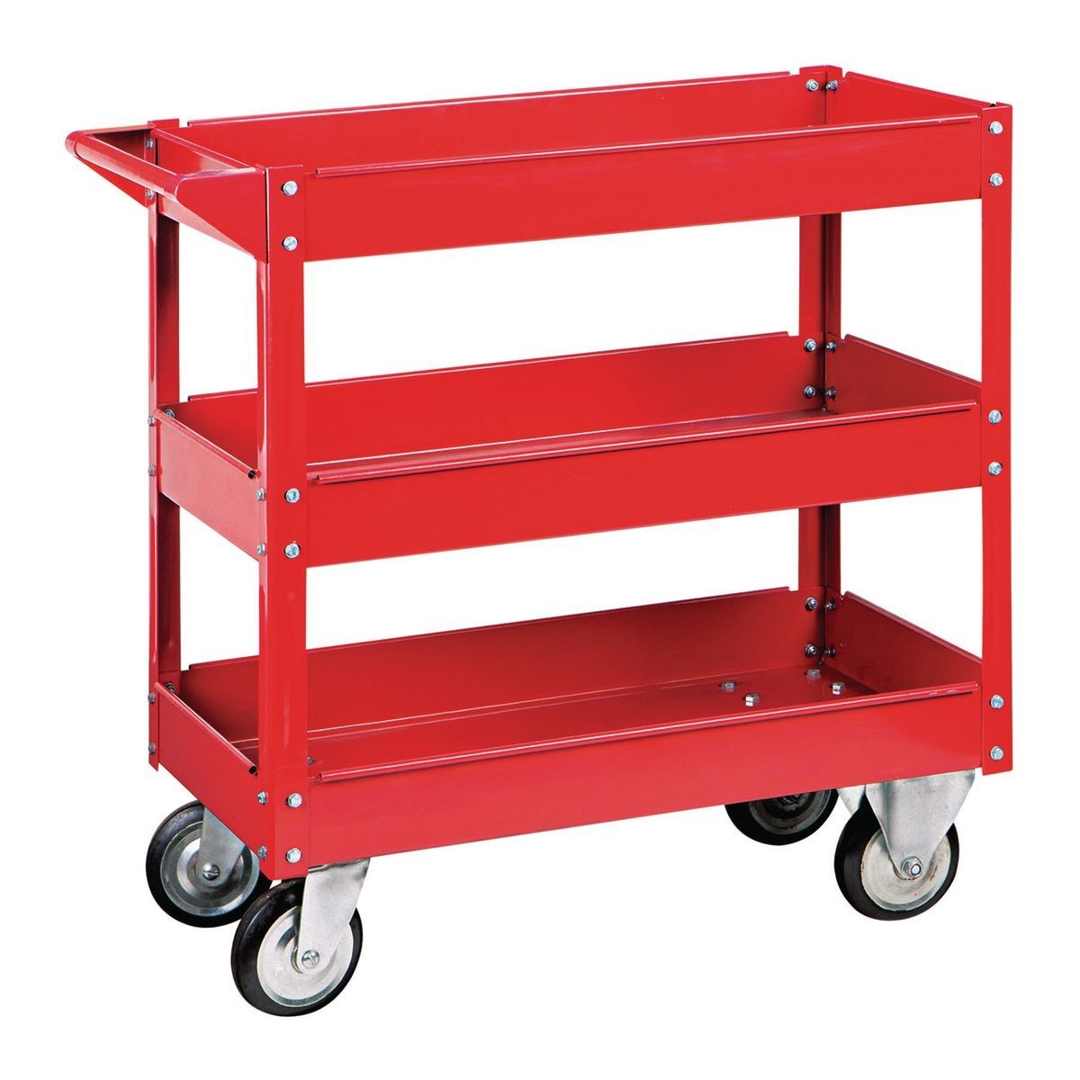 30 in. x 16 in. 3-Shelf Steel Service Cart, Red Q9692