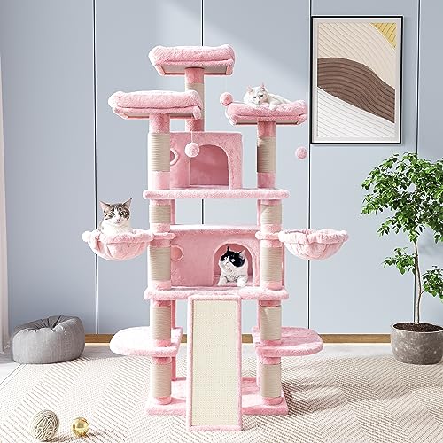 68 Inches Cat Tree Multi-Level Smokey Grey W21005
