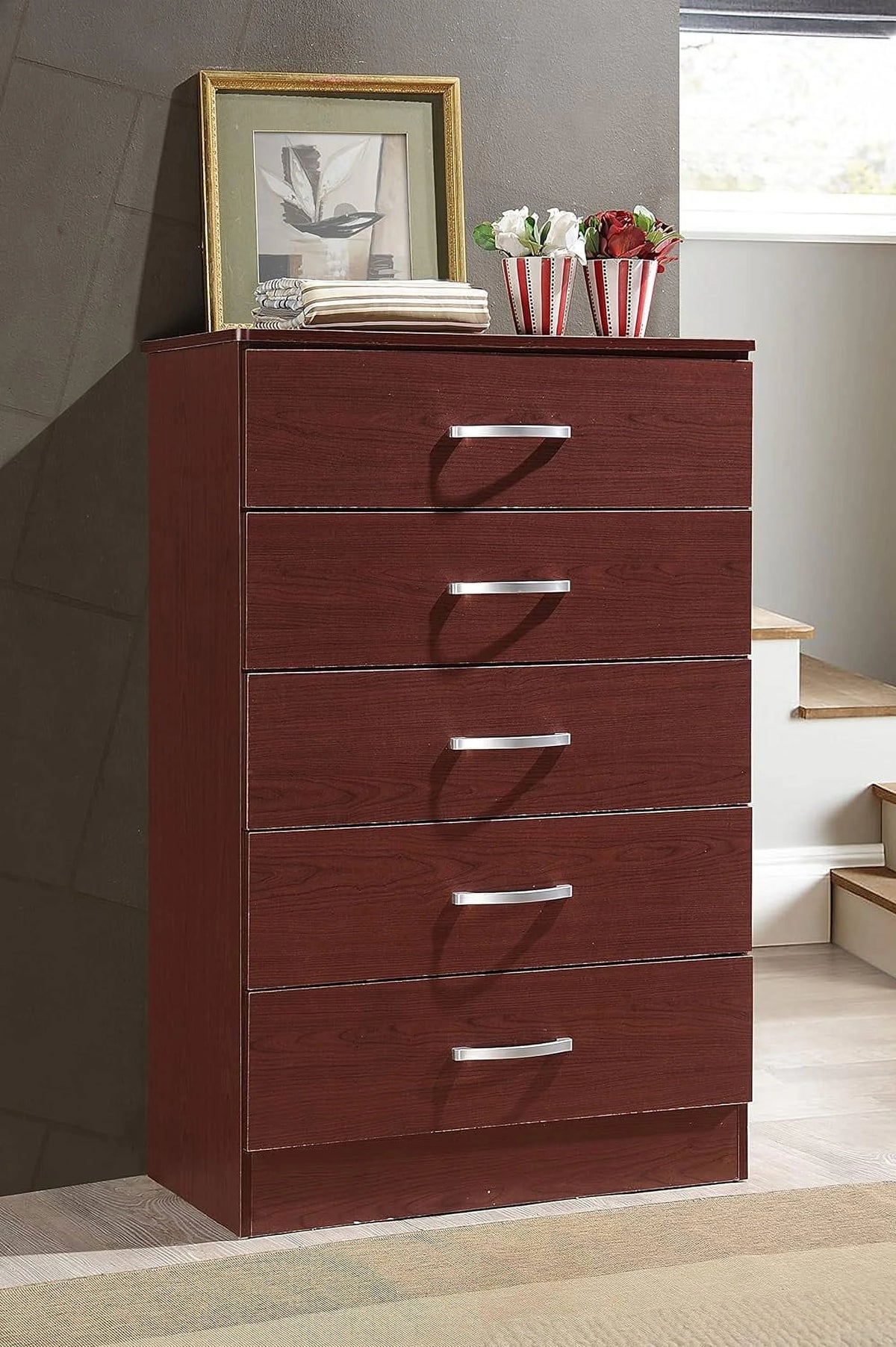 5 Drawer Wood Dresser, Mahogany, 47.8X31.5 Inches W152