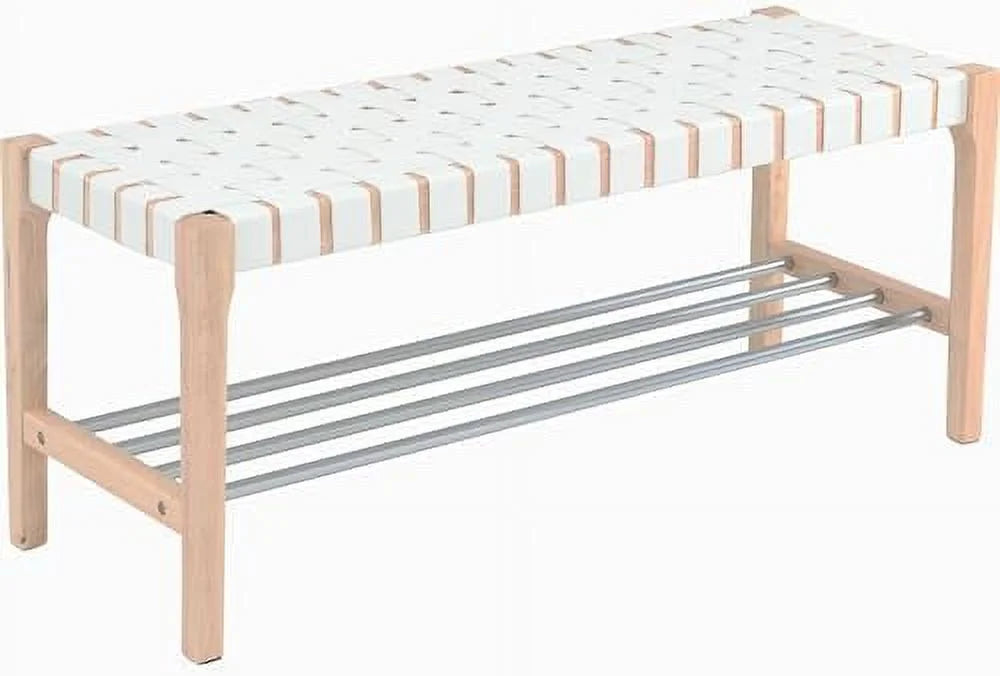 Brown Woven Straps Entryway Bench F46245