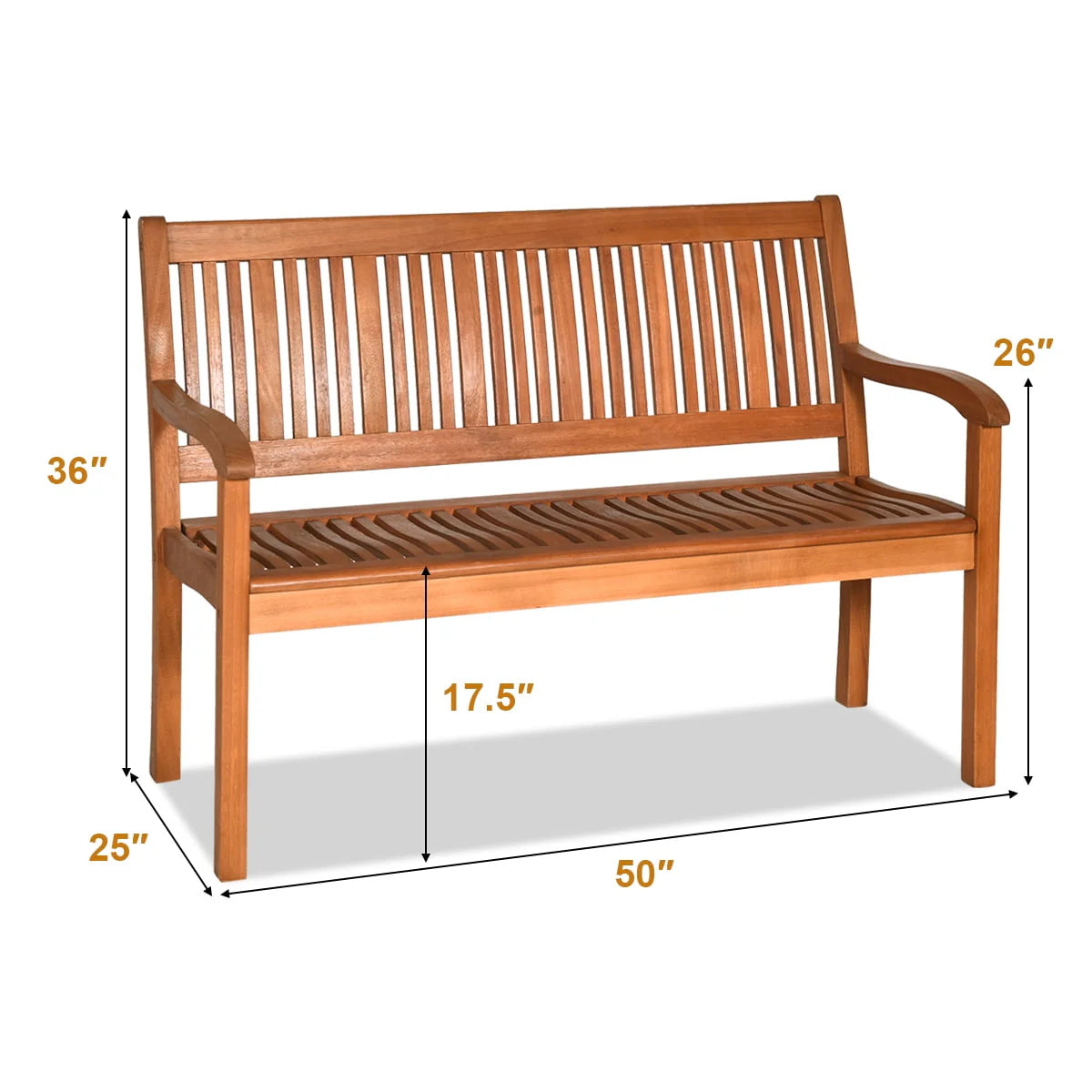 50'' Two Person Outdoor Bench Loveseat Solid Wood N59029