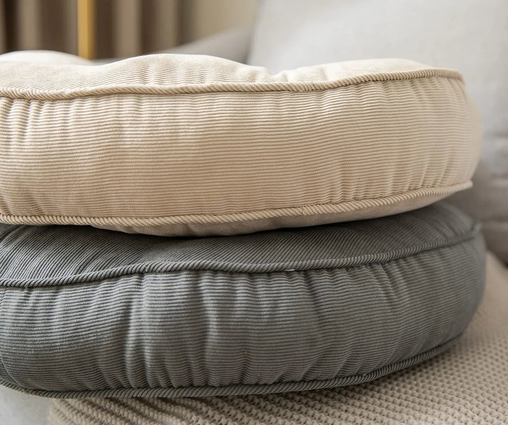 Cream 22x22 Inch Corduroy Round Chair Pad M572