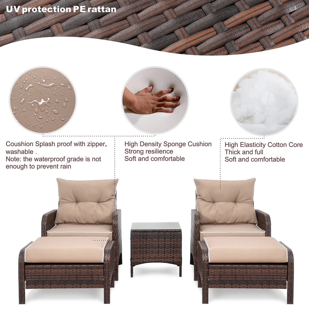 5 Piece PE Wicker Patio Furniture Set with Ottoman I4995