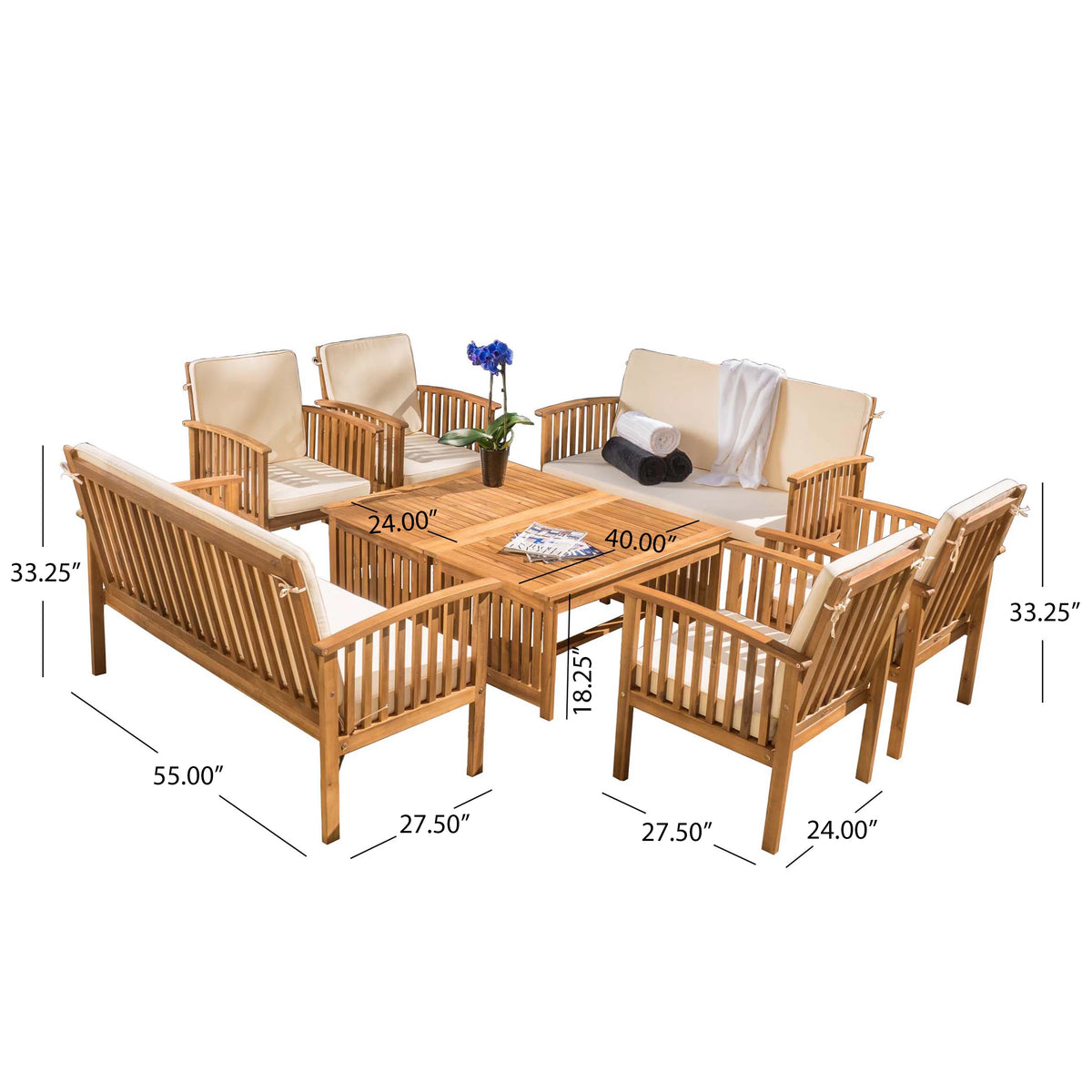 8 Piece Outdoor Wood Sofa Conversation Set T46515