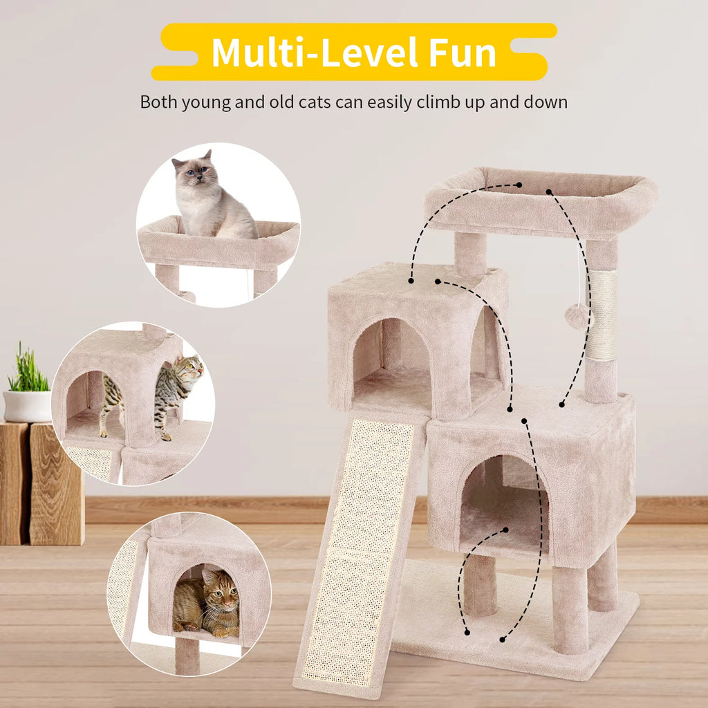 36 inches Beige Multi-Level Cat Tree with Scratching Posts Z826