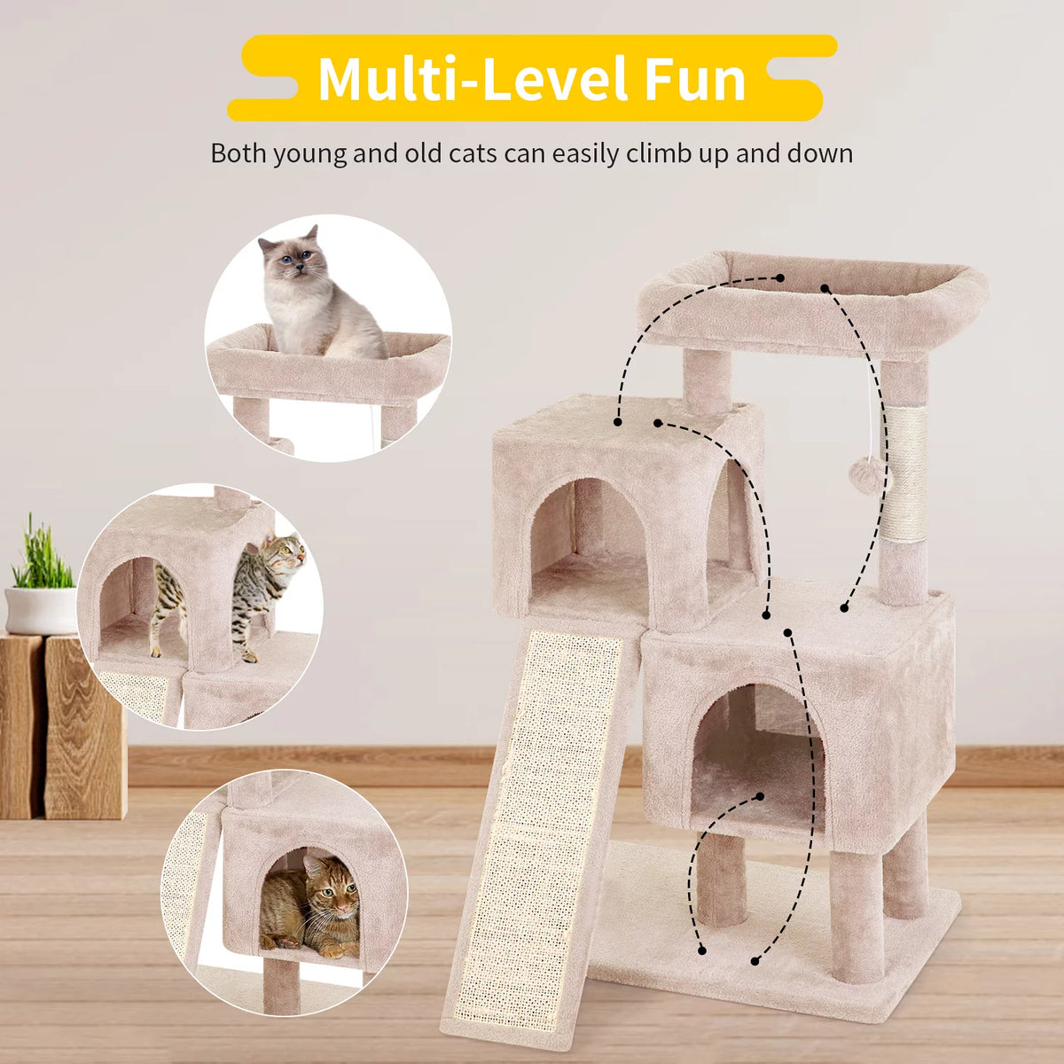 36 inches Beige Multi-Level Cat Tree with Scratching Posts Z826