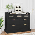 White 7 Drawer Glass Panel Wood Dresser A848