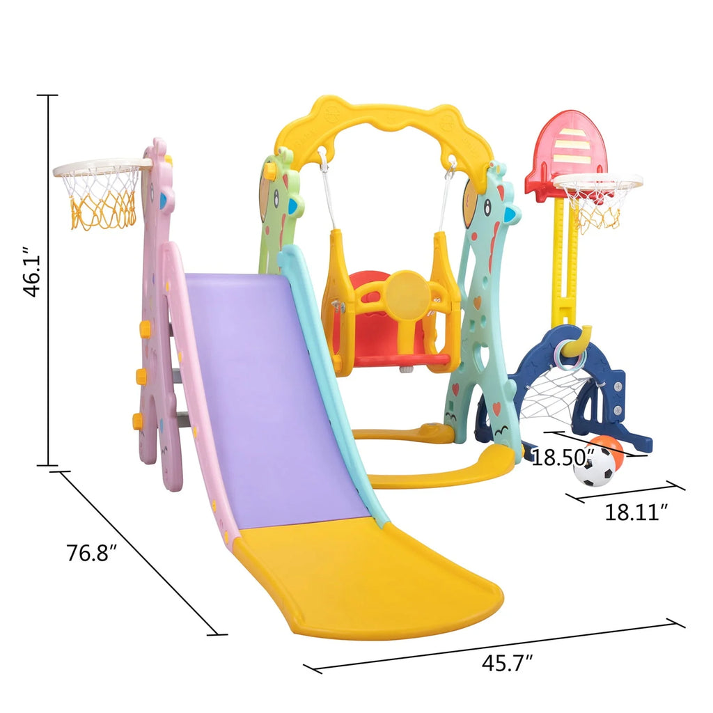 5 in 1 Kids Slide and Swing Set with 2 Basketball Hoops N88066