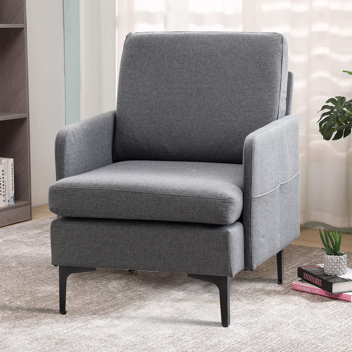 Velvet Upholstered Accent Chair with Wood Legs D897305