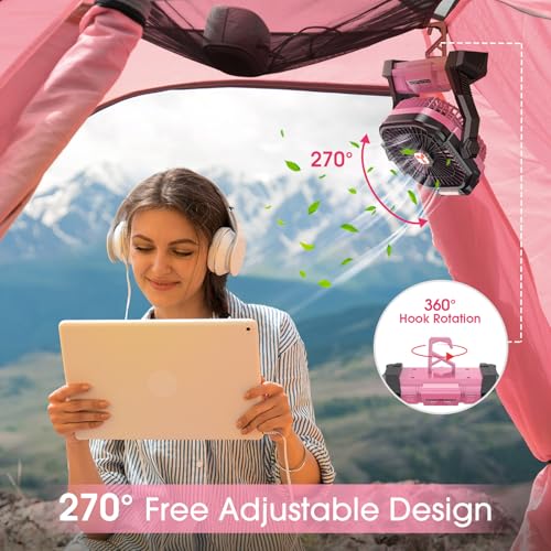 Portable Rechargeable Fan 20000mAh with LED Lantern Pink A6393