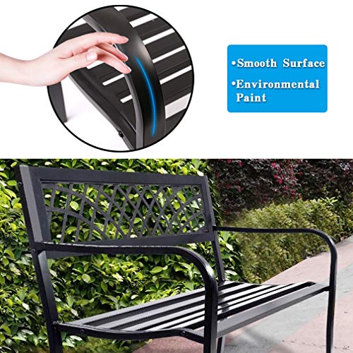 Black Metal Outdoor Bench with Plastic Backrest and Armrests E29405