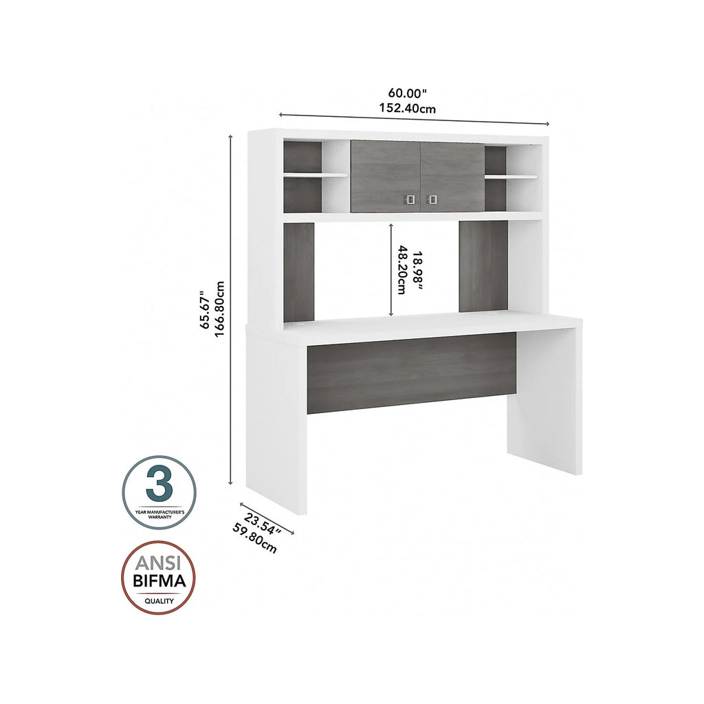 White Credenza Desk with Hutch P618