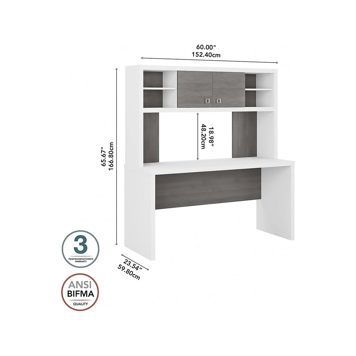 White Credenza Desk with Hutch P618