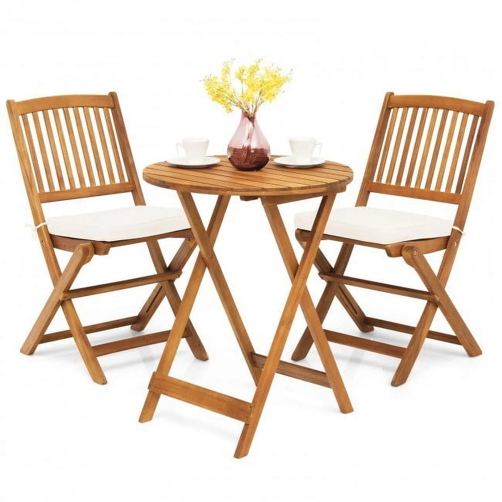 3-Piece Wooden Bistro Set with Cushioned Chairs P88696