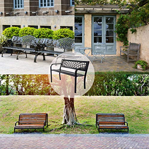 Black Metal Outdoor Bench with Plastic Backrest and Armrests E29405
