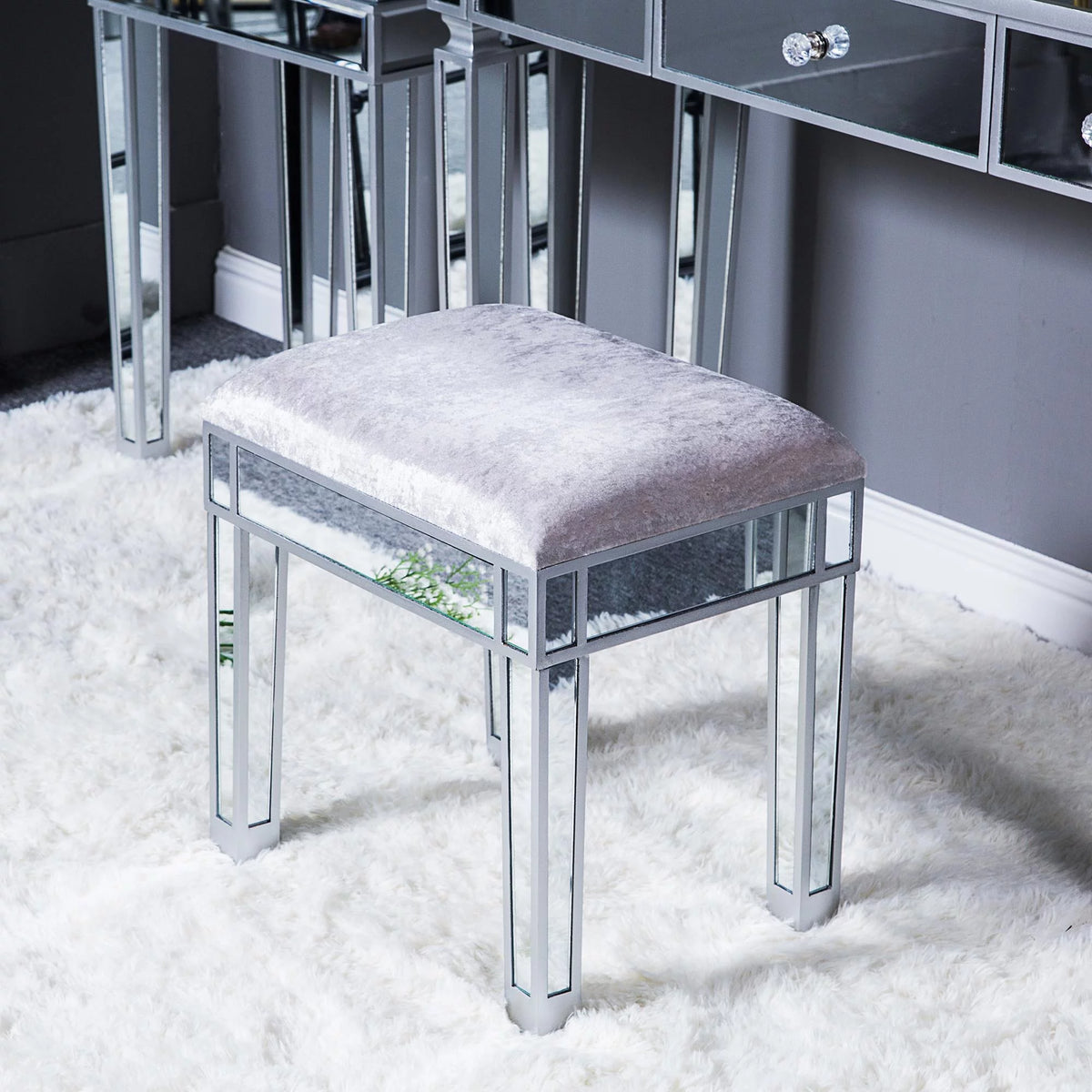 Mirrored Vanity Stool Makeup Bench Cushioned Chair H22165