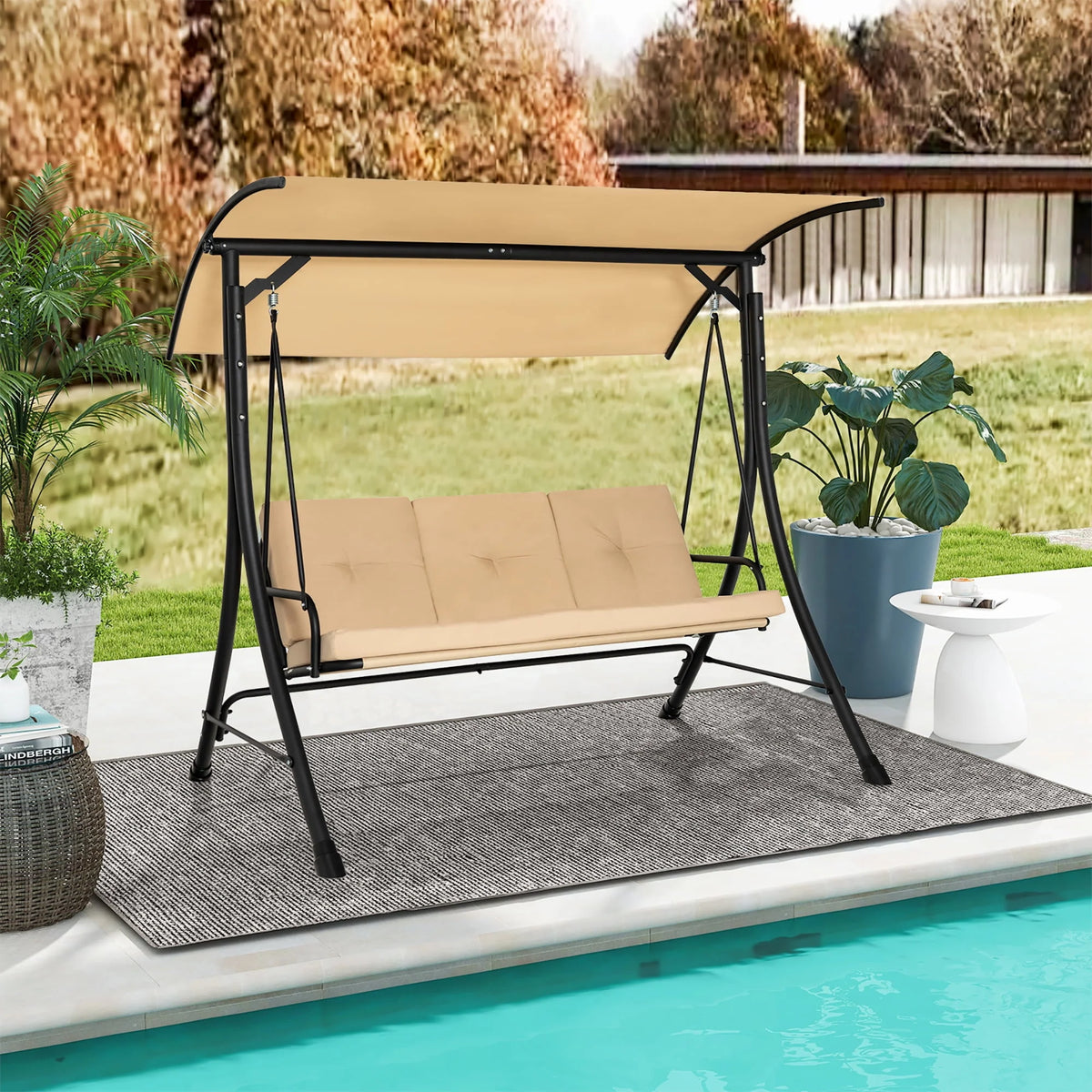 3 Person Patio Swing Chair with Cushions and Canopy A904660