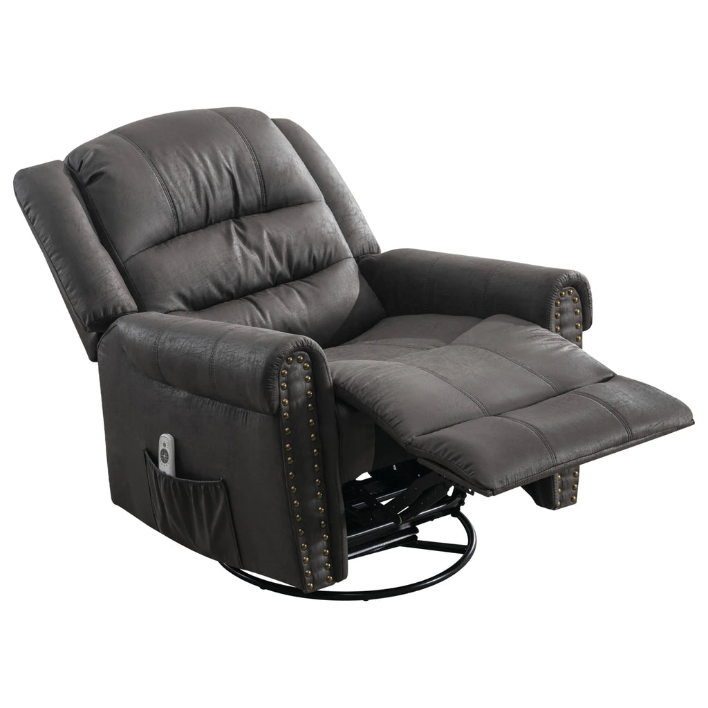 Gray PU Leather Swivel Recliner Chair with Massage and Heat T4946