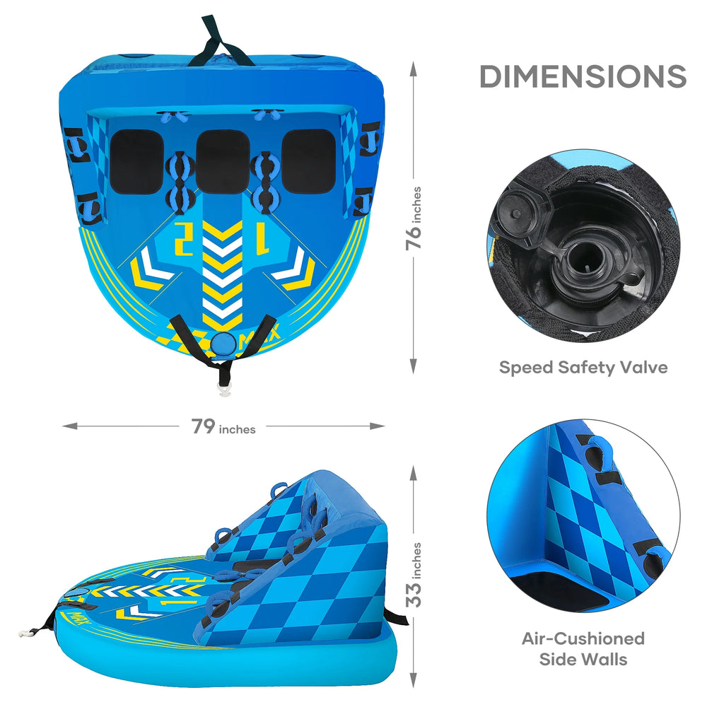 3 Person Inflatable Towable Tube with EVA Foam Seat Pads D66899