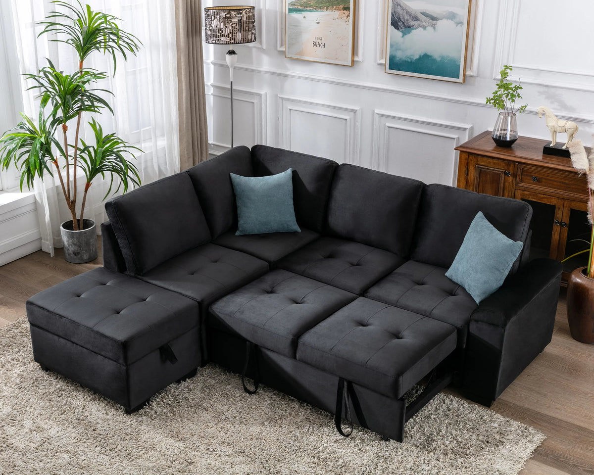 Black L Shape Sectional Sofa with Storage V252