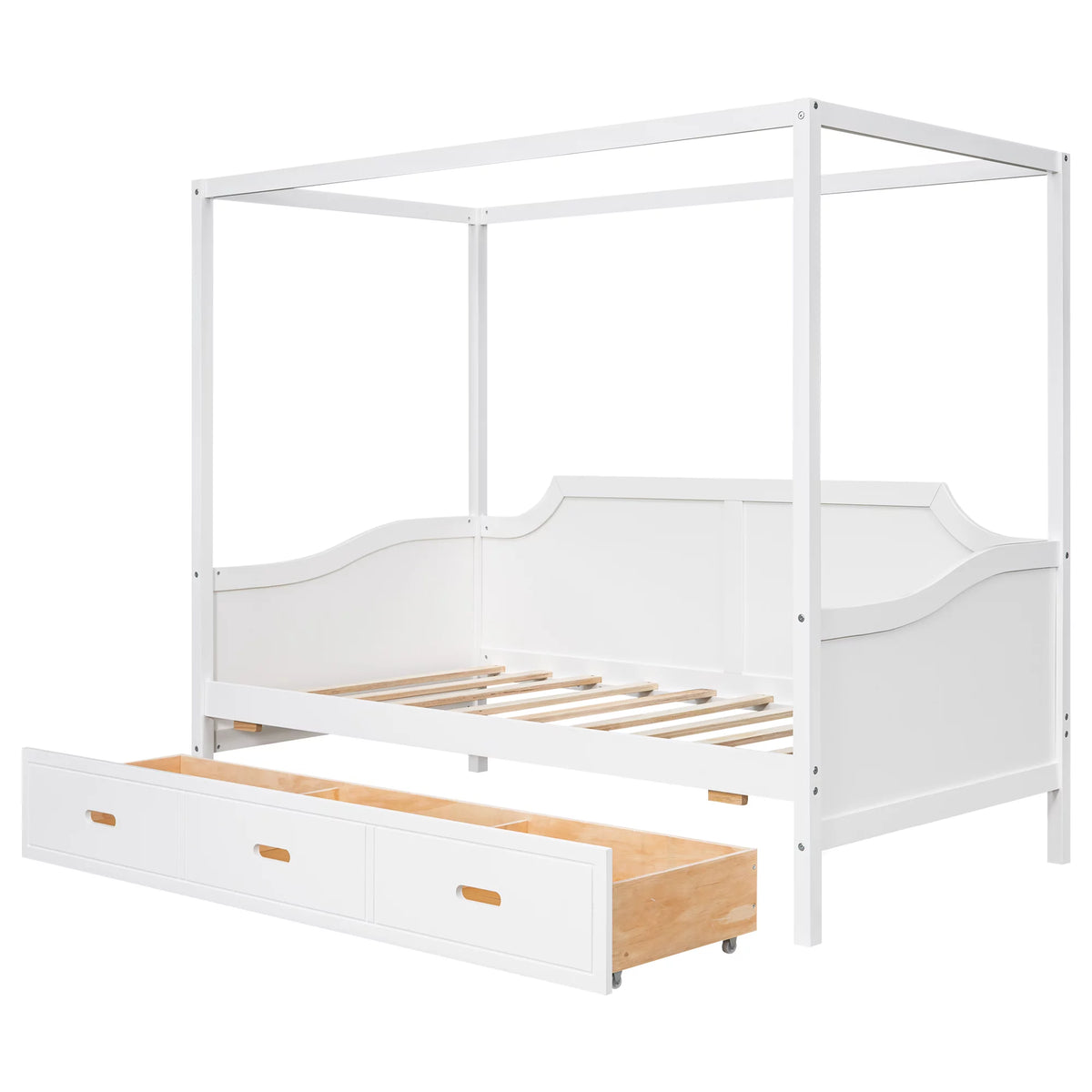 Twin Size Canopy Daybed with Drawer and Slat Support Leg, White X920