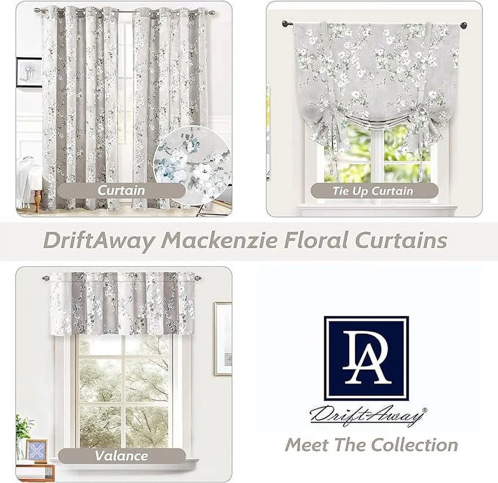 Blue Gray Floral Tie Up Curtain K248